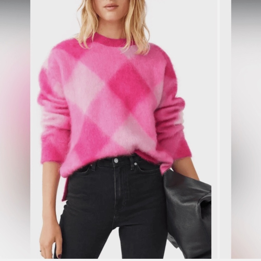 & Other Stories Pink Plaid Mohair Blend Sweater Size XSmall